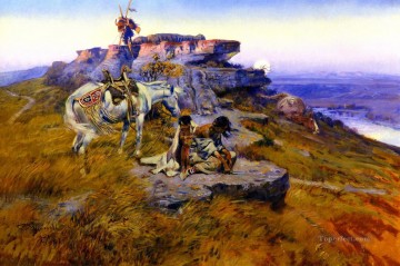 アメリカインディアン Painting - 彼女の心は地面にある 1917年 チャールズ・マリオン・ラッセル アメリカ・インディアン